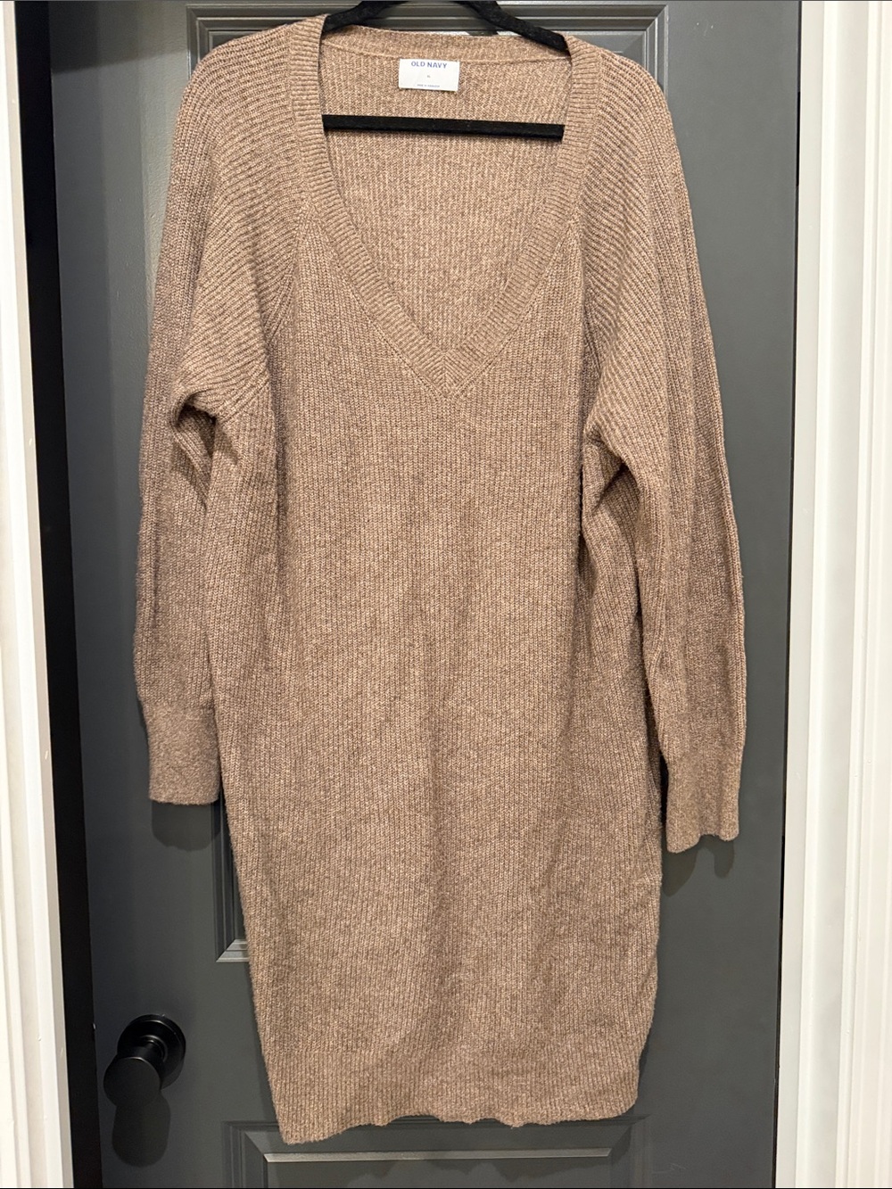 Old Navy Taupe V-Neck Ribbed Sweater Dress
